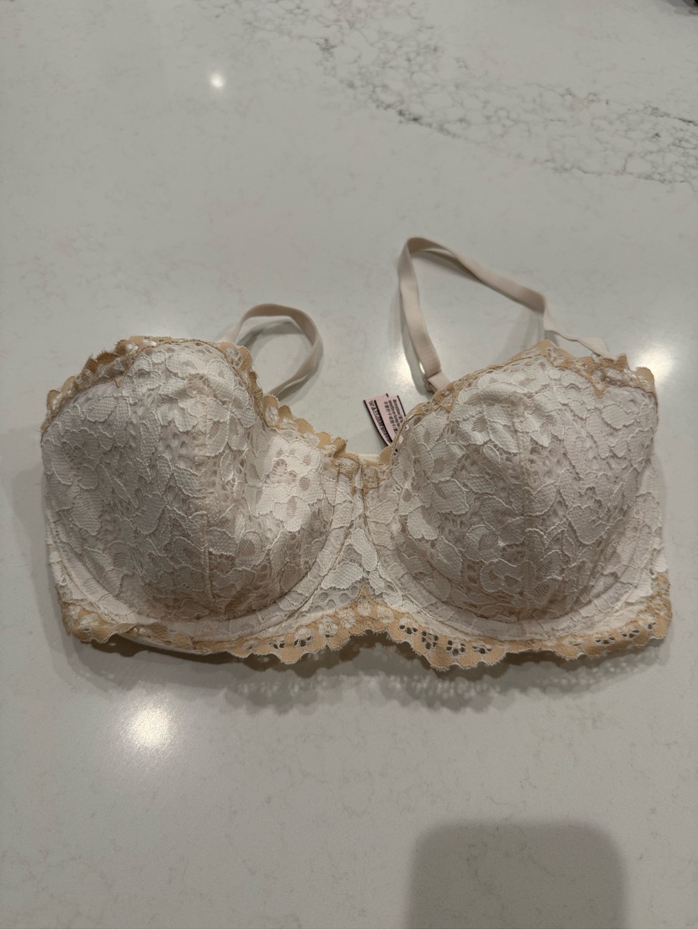 Victoria's Secret Lace Push-Up Bra in Ivory with Beige Trim